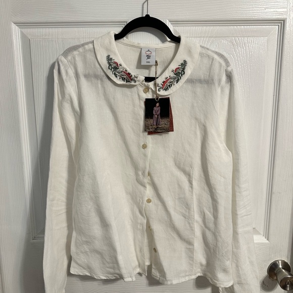 Linen Sondeflor Mushroom Embroidery Shirt NWT - Picture 5 of 5